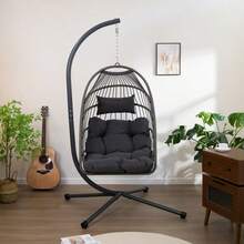 Outdoor Egg Hanging Chair With Stand, Patio Wicker Swing Egg Chair Indoor Swinging Chair Outdoor Hammock Egg Chair - 1 - View 5