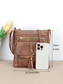 复古纯色女士单肩包，金属装饰 PU 皮革方形斜挎包，配有可调节肩带和手提包，适合日常使用和节日礼物