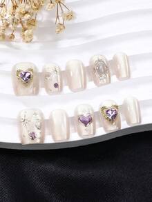 美容、香氛风格、法式尖头指甲、10 件套、香槟色、短梯形、按压式指甲、新年指甲、情人节指甲、紫外线指甲、夏季指甲、可穿戴美甲艺术、手工制作、优雅大方的设计美甲用品 - 香檳色 - 查看 3