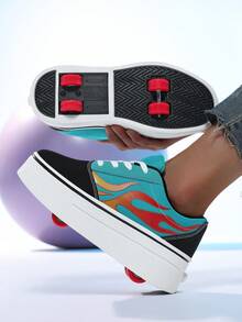 Zapatos con ruedas para niños, cómodos y de moda. Zapatos de patines con ruedas unisex, zapatillas con ruedas casuales para exteriores para estudiantes - Verde - Ver 3