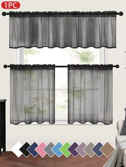 1pc Solid Color Lightweight Sheer Curtain, Semi-Transparent Half Window Curtain With Rod Pocket, Suitable For Kitchen, Bathroom, Cafe Decoration
