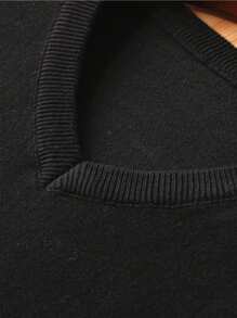 Men's Solid Color V-Neck Long Sleeve Sweater, Casual & Comfortable Base Layer Top, Spring/Autumn