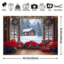 1 Christmas Background Flag, Multifunctional Holiday Background, Snow House Scene, Phoenix Flowers And Gifts, Universal Size, No Need For Electricity, Suitable For Holiday Indoor And Garden Parties, Red Curtain Christmas Background, Etc.