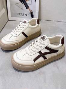 1 paio di scarpi sportivi bianche da donna 2025 - scarpe casual con suola chunky retrò, lacci, con suola platform e supporto plantare, adatte per uso quotidiano (primavera/autunno)