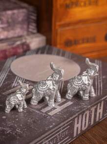 3pcs Creative Cute Mini Golden Parent-Child Elephant Resin Decor, Suitable For Holiday Gifts, Home & Office Birthday Graduation