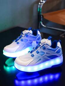 GUANGLAN USB Rechargeable LED Light Up Shoes, 7-Color Changing Luminous Sneakers, Mesh Surface, Suitable For Spring/Summer/Autumn, Roller Skating Shoes For Kids, Teens, Boys, Girls, Students, Athletic Shoes, Chunky Chunky Sneakers With Wheels - Blue - View 3