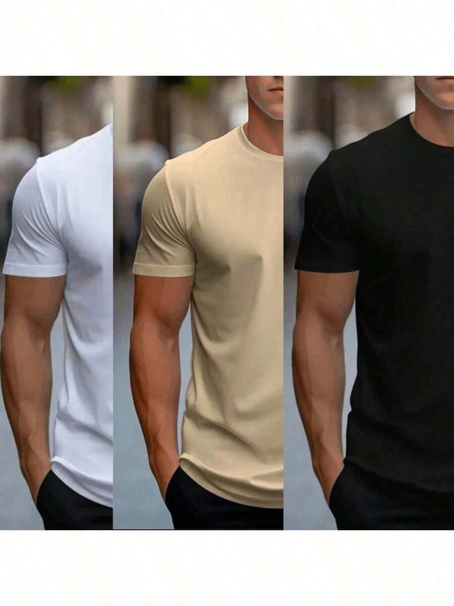 Kit Of 3 Men's Plain T-Shirts Premium Combed Mesh 100% Cotton Basic Summer - White - View 1