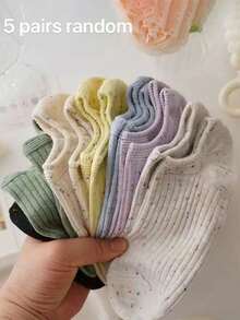 5双随机蝴蝶结网眼可爱舒适船袜 - 彩色 - 查看 13