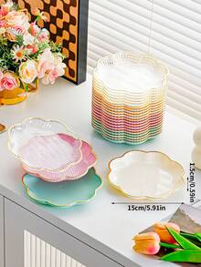 4pcs/6pcs Plastic Bone Plates - Small Dishes With Flower Pattern, Golden Accents, Suitable For Kitchen, Dining, Pickles, Chicken Bones - Multi-Function Mini Plates For Home And Restaurant - Multicolor - View 2