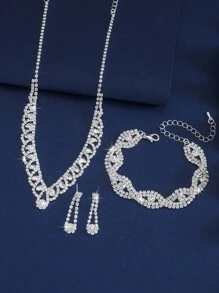 Juego de 3 piezas de joyería exquisita y deslumbrante con collares, aretes y pulsera con cristal - Apto para uso diario de mujer, bodas, fiestas, etc.