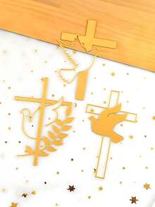 3 件亚克力和平蛋糕装饰、金色十字架洗礼爱心蛋糕装饰用品、亚克力和平与金色十字架蛋糕装饰套装 - 基督教十字架蛋糕装饰宗教洗礼、婚礼、生日派对装饰带天使翅膀、圣经诗句插入物、可重复使用的防水蛋糕装饰，适用于洗礼、圣诞节、教堂活动、基督教庆祝活动（、防碎、DIY 烘焙和甜点桌用品） - 金色 - 查看 3