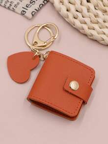 Minimalist Faux Leather Photo Storage Case, Keychain Holder For Couples, Cartoon Character Photo Storage Pouch