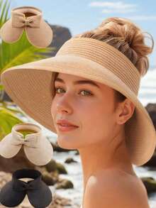 1 buah Topi Jerami Gaya Bohemian Wanita dengan Hiasan Pita, Topi Pantai, Musim Panas - MultiWarna - View 3