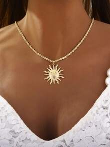 1pc Summer Sun Face Pendant Necklace - Yellow Gold - View 9