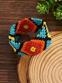 1pc Bohemian Style Beaded Elastic Bracelet For Women (Bead Color And Floral Pattern May Vary Slightly)