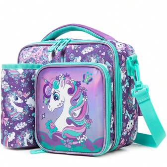 Lunch Box Bag For Kids Girls With Detachable Shoulder Strap For Daycare School Pink Unicorn Lunch Box For School Students