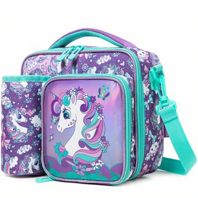 Lunch Box Bag For Kids Girls With Detachable Shoulder Strap For Daycare School Pink Unicorn Lunch Box For School Students