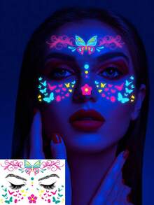 1pc Neon Tattoo Stickers, Suitable For Masquerade, Bars, Party, KTV Valentine's Day Accessories - Multicolor - View 7