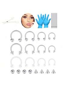 31-33PCS Septum Piercing Kit,16G Surgical Steel Mixed-Size Nose Septum Retainer Rings 14G Piercing Needles Kit Horseshoe Cartilage Helix Tragus Earring Hoop Eyebrow Retainer
