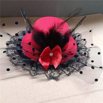 1 件时尚女士帽子蝴蝶结羽毛发夹，欧美发饰万圣节