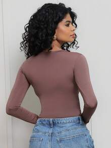 Moderna & Slim Women's Long Sleeve Blouse - Tight Compression Mid-Season - Long Sleeve Blouse - Various Colors - Rust Brown - View 2