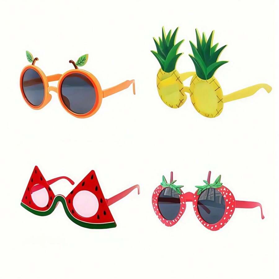 4 件趣味派对眼镜套装 - 夏威夷海滩太阳镜、热带水果自拍道具，适合卢奥宴会、婚礼、毕业典礼、生日和日常防晒