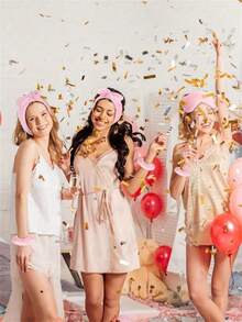 4/8/12/16/20 件/套水疗过夜派对套装：粉色头带、毛绒眼罩、天鹅绒发圈和欧根纱袋 - 非常适合女孩的睡衣派对和水疗活动母亲节毕业典礼 - 彩色 - 查看 4