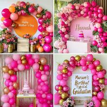 124件粉色气球拱门套装，蜜桃色和浅粉色乳胶气球，高品质乳胶气球，尺寸包括18英寸、10英寸和5英寸，适用于生日、婚礼、新娘送礼会、毕业典礼、周年纪念、洗礼、夏季主题派对、背景装饰、花园装饰、家居及户外装饰、摄影、嘉年华、婴儿派对、母亲节等场合。 - 粉色 - 查看 9