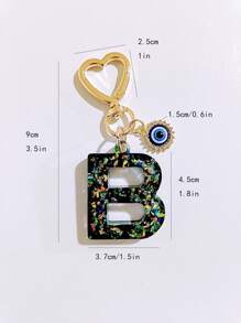 1pc Laser Black Shiny Resin A-Z Initial Keychain, With Devil Eye And Heart Keyring Bag Charm Pendant, Party Favor, Suitable For Holiday Gifts To Friends