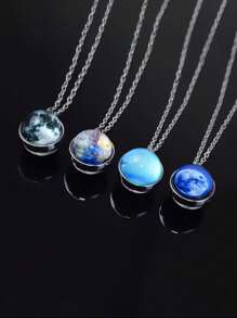 1pc Solar Universe Galaxy Pendant Necklace, Glass Ball Pendant Necklace, Fashion Jewelry Accessories Men's Gift
