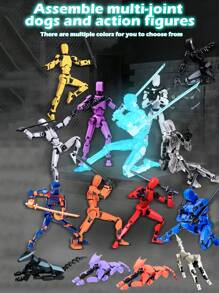 13 Joints Movable Action Figure Doll Model Robot Building Blocks Toy, 13 Joints Movable 3D Toy Dog DIY Assembly Toy, 360 Degree Flexible Joints
