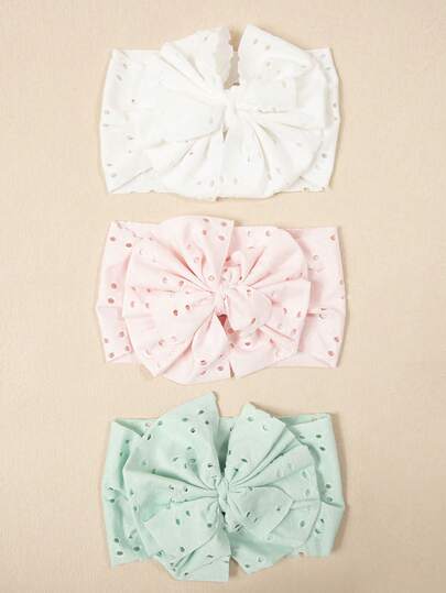 Set de 3 diademas de tela de malla con lazo grande, accesorios para el cabello de bebé suaves, cómodos y transpirables