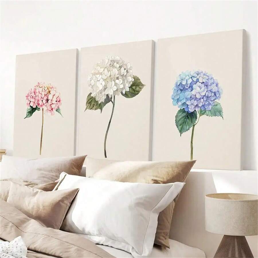1Pc/3Pcs Hiện Đại Trừu Tượng Hoa Treo Tường Nghệ Thuật Trang Trí Áp Phích Màu Nước Đơn Giản Hoa Cẩm Tú Cầu Tranh In Canvas Tranh Cho Phòng Khách Phòng Ngủ Văn Phòng Tại Nhà Ký Túc Xá Trang Trí Thiết Kế Nền Tường Hình Ảnh Có Khung/Không Khung - Nhiều màu - Xem 1