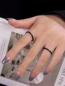 Nooxian Set de 2 anillos de nudillos minimalistas de acero inoxidable negro, anillos para dedos de estilo gótico unisex