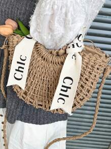 Lightweight Half-Round Woven Straw Bag, Women's Summer Crossbody Bag, Casual Beach Handbag For Holiday Mini Minimalist Straw Bag, Mother's Day Gift For Mom For Teen Girls Women College Students Perfect For College,Outdoors, Travel, Outings