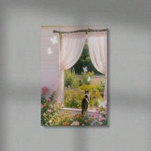 1 Pc Canvas Painting,Framed Picture, Cat, Window, Curtains, Flowers, Garden, Butterflies ,Wood Framed Painting (1) Thickness 2.5 Cm/ 1 Inch-Home Decoration For All Occasions,Ideal New Year, Valentine's Day,Thanksgiving,Easter,Christmas Gift,Room Decoration Aesthetic,Wall Decoration Art,Perfect Gift,Autumn And Winter Wall Decoration,Living Room Decoration, Bedroom Decoration, Kitchen Decoration, Entry Decoration, Bathroom Decoration, Direct Wall Painting, High Quality Wall Painting Poster,Modern Home Decoration Stretched And Framed Ready To Hang