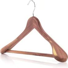 10 Cedar Wood 45cm Broad Ended Suit Clothes Hanger With NonSlip Ridged Trouser Bar - Natural - View 2