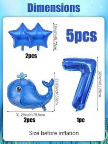 5pcs Blue Whale Theme Balloon Set, Including Blue 0-9 Number Foil Balloons, Blue Star And Blue Whale Balloons, Suitable For Boy Or Girl Birthday Decoration, Baby Shower, Ocean Theme - Multicolor - View 11