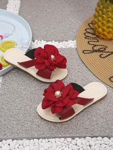 Summer New Fashionable Sparkling Rhinestones Beaded Girls' Soft Bottom Square Toe Slippers.