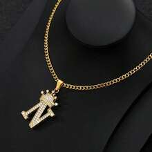 Collar con colgante de letra con corona de circonita para hombres y mujeres, collar de cadena con inicial tipo hip hop, regalo de joyería para mejores amigos - collar - Ver 31