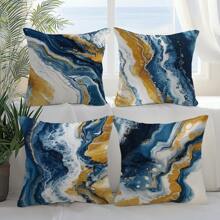 4pcs Blue & Gold Marble Pattern Throw Pillow Covers, 17.7*17.7in (45*45cm), [Single-Sided Printing], Animal Print Polyester Cushion Covers, Room Decor, Home Decor, Bedroom Decor, Room Decoration Stuff For Sofa, Bed, Living Room, Bedroom, Car, Office, Hotel, Suitable For All Seasons, Perfect Gift For Family & Friends