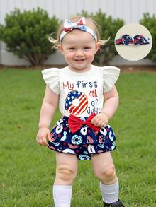 My First 4th Of July Baby Girl Outfit Popsicle Letter Print Flying Sleeve Romper Popsicle Pattern Tiered Ruffled Tutu Skirt Shorts Set Fourth Of July Clothes - trắng - Xem 6
