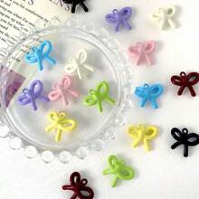 8pcs Multi-Color Random Cute Sweet Dopamine Macaron Color Candy Color Youthful Style Colorful Peach Heart Bow Knot Pendant DIY Handmade Necklace Bracelet Charm Earring Jewelry Accessory