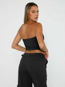 KIT 2 Basic Tube Cropped Top For Women, Strapless, Double Fabric, Without Pads - Wine + Royal Blue - View 7