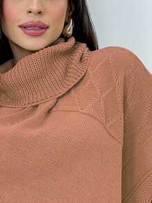 Swisz Women's Winter Poncho Knit Long Sleeve V-Neck Sweater With Scarf - 藕粉色 - 查看 5