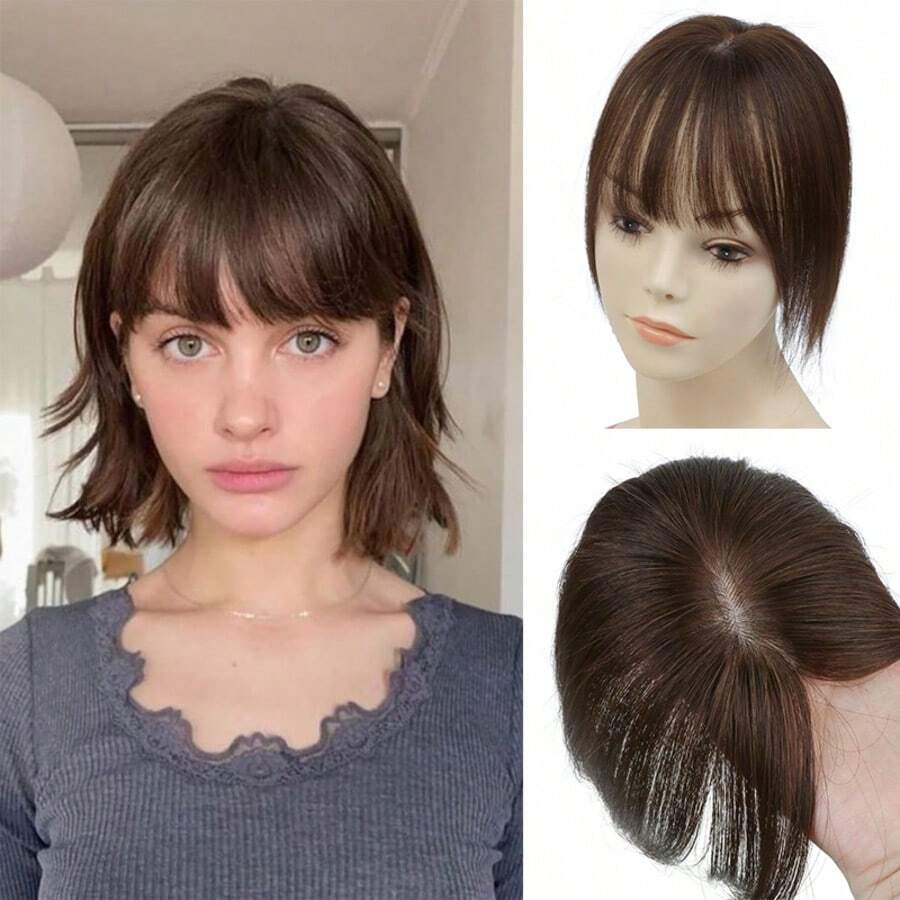 Hair Topper Human Hair With Clips Machine-Remy Hair Toppers For Woman Natural Topper For Thin Hair One Piece Toppers - Màu nâu Sô-cô-la - Xem 1