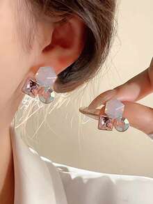 1 对独特的 3D 几何水晶耳环，适合女士，百搭耳钉，适合派对或礼物 - 查看 2