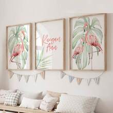 1/3pcs Flamingo Print Wall Art / Modern Style, Flamingo Print Art Set, Tropical Wall Above Crib, Flamingo Nursery Decor, Baby Room Decor, Newborn Flamingo Nursery Pink And Green, Framed Or Unframed - Multicolor - View 2