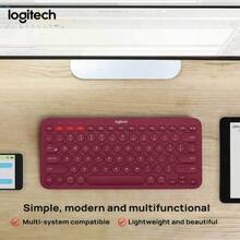 Logitech Teclado Inalámbrico Bluetooth K380 - Ultradelgado y silencioso, diseño portátil, emparejamiento multi-dispositivo, funciona con iPad, laptop, teléfono y tableta - Rojo - Ver 2