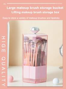 1个装 按压式自动弹出化妆刷收纳桶，带透明盖滑动开口防尘化妆刷收纳盒，适用于梳妆台、旅行、情人节、房间装饰、手提包、女士化妆包、邮轮旅行必备、设计师手提包、基础款、梳妆台必备、房间、可爱化妆包 - 彩色 - 查看 5